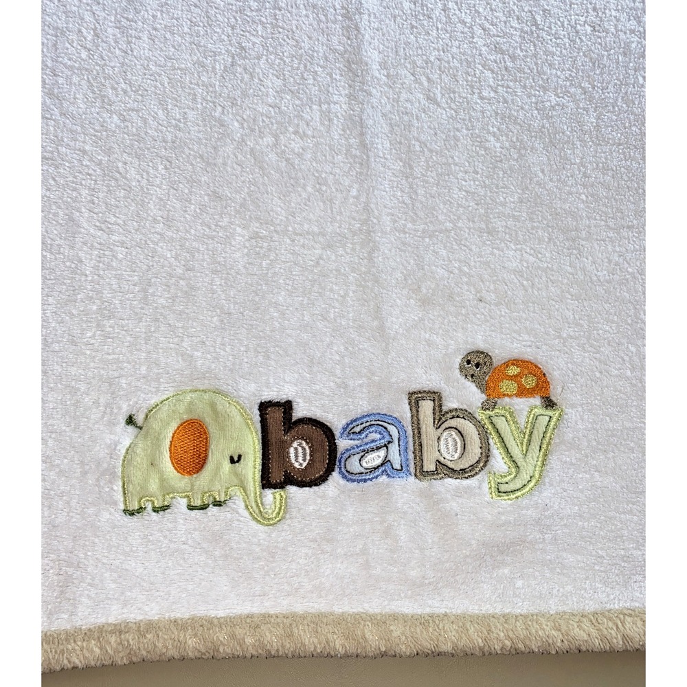 Carters Just One You Elephant Baby Blanket White Tan edge 40x30 Turtle fleece